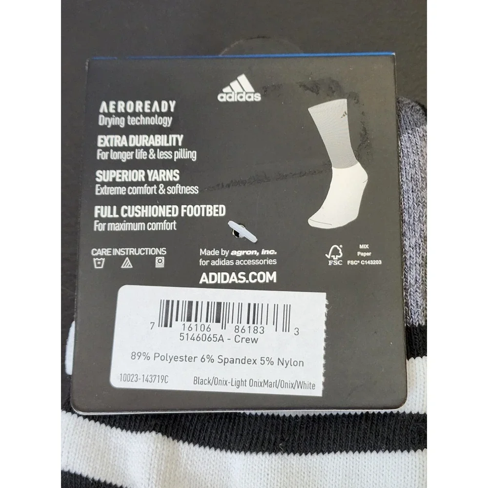 Adidas Mens Shoe Size 6 - 12 AeroReady Cushioned Crew Socks 3 Pair Pack